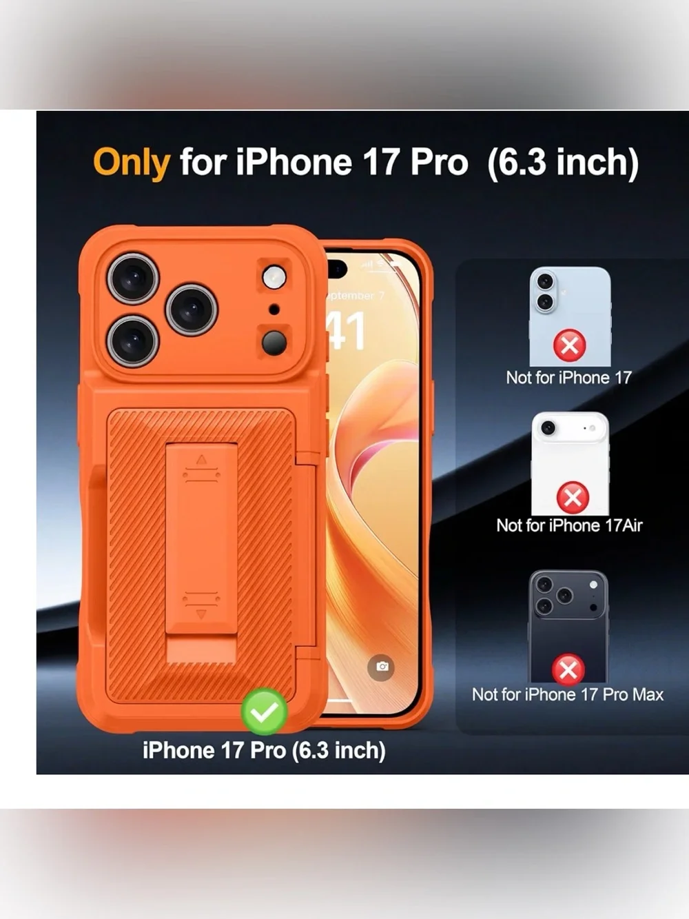 iPhone 17 Pro Rugged Wallet Case with Card Holder — Orange NEW sturdy case